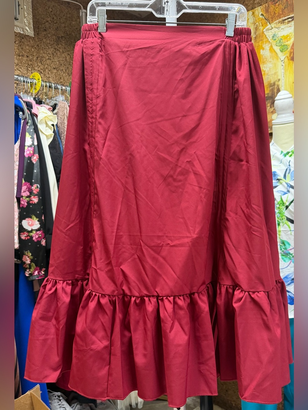 Women's Red Ruffle Hem Skirt, ruched in front, size XL, NWOT